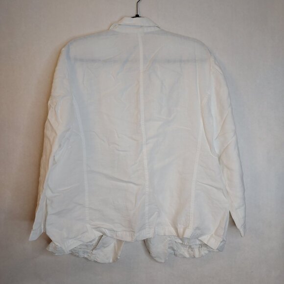 Chico's Linen Blazer Women's XL White Ruched Front Eyelet Mother of Pearl Button - Picture 8 of 15